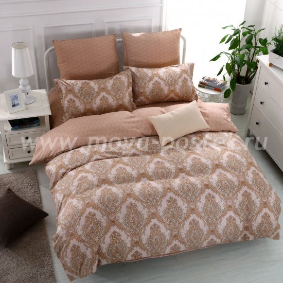 Бежевое постельное белье с растительным узором, евро в интернет-магазине Моя постель