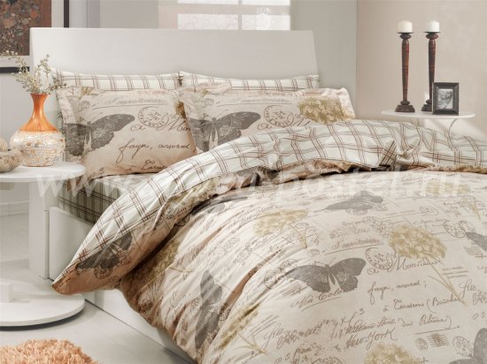 Полутороспальное постельное белье из поплина «ANCELICA», кремовый цвет с принтом в стиле крафт в интернет-магазине Моя постель