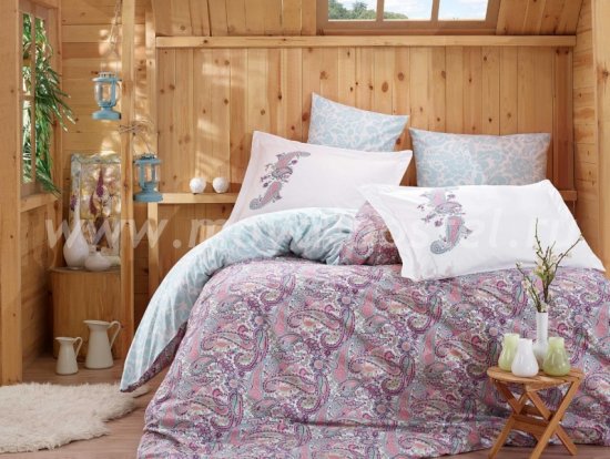 Лиловое постельное белье «GIULIA» с орнаментом «турецкий огурец», поплин, семейное в интернет-магазине Моя постель