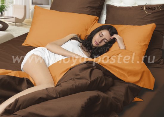 Постельное белье Perfection: Оранжевый + Темно-Коричневый (семейное) в интернет-магазине Моя постель