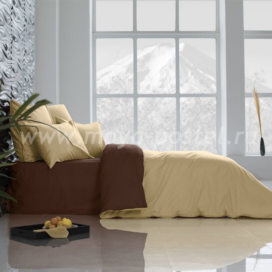 Постельное белье Цвет: Солнечный Абрикос + Темный Шоколад (1,5 спальное) в интернет-магазине Моя постель