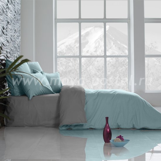 Постельное белье Perfection Цвет: Небесно Голубой + Темно-Серый (2 спальное) в интернет-магазине Моя постель