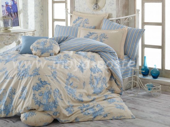 Голубое постельное белье «VANESSA», поплин, семейный комплект в интернет-магазине Моя постель