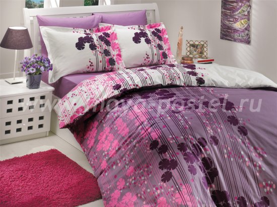 Комплект лилового постельного белья «VENTURA» из поплина, евро в интернет-магазине Моя постель