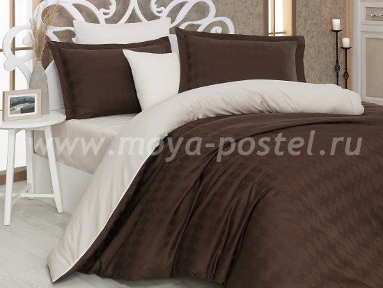 Постельное белье «BULUT» коричнево-кремовый цвета, сатин-жаккард, евро в интернет-магазине Моя постель
