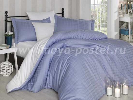Бело-синее постельное белье евро размера «EKOSE», сатин-жаккард в интернет-магазине Моя постель