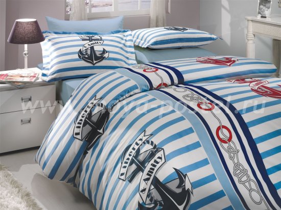 Синее постельное белье «BERMUDA» двуспальное, поплин в интернет-магазине Моя постель