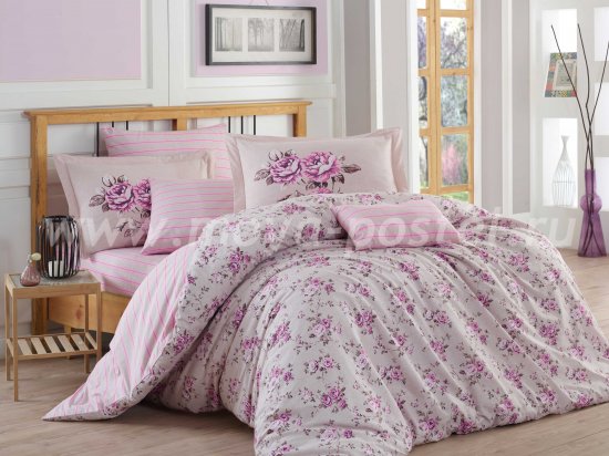 Лиловое постельное белье из поплина «FLORA», евро размер в интернет-магазине Моя постель