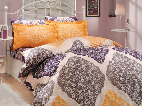 Постельное белье с орнаментом «AMANDA» в фиолетовом цвете, из поплина, евро в интернет-магазине Моя постель