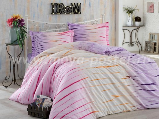 Постельное белье из поплина «BATIK KIRIK», лиловое с полосками, семейное в интернет-магазине Моя постель