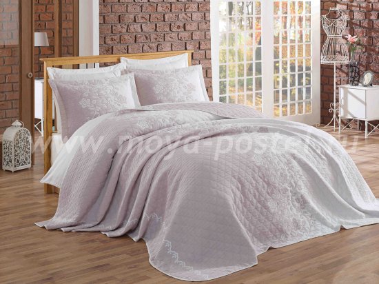 Двухцветный евро комплект из покрывала и наволочек с цветочной вышивкой «LONDIS», лиловый с белым - интернет-магазин Моя постель