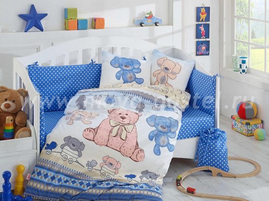 Постельное белье из поплина с покрывалом «TOMBIK» детское, голубое в интернет-магазине Моя постель