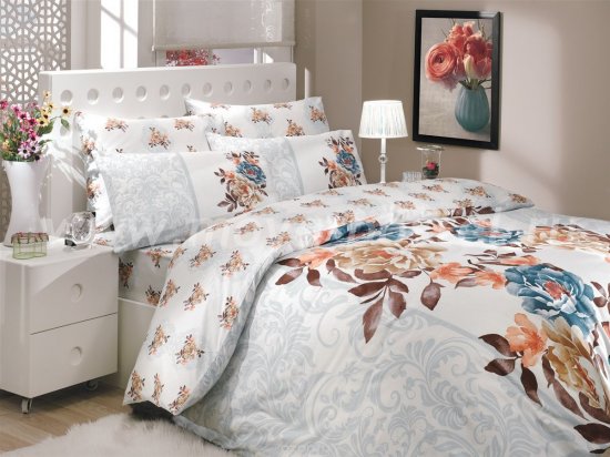 Постельное белье из ранфорса «DELICIA» с коричнево-синим принтом, двуспальное в интернет-магазине Моя постель
