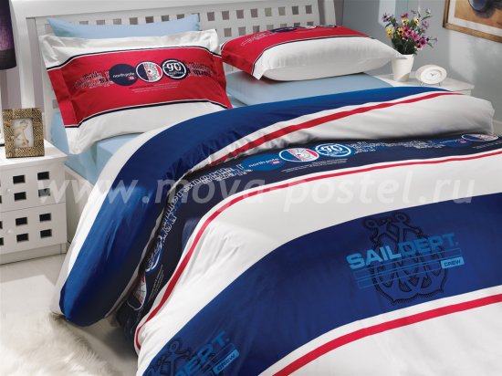 Семейный комплект постельного белья «ROTA», поплин, синий в интернет-магазине Моя постель