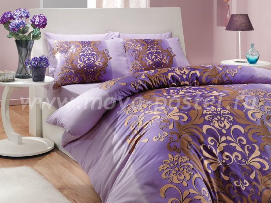 Семейное постельное белье с восточным узором «ALMEDA», ранфорс, фиолетовое в интернет-магазине Моя постель