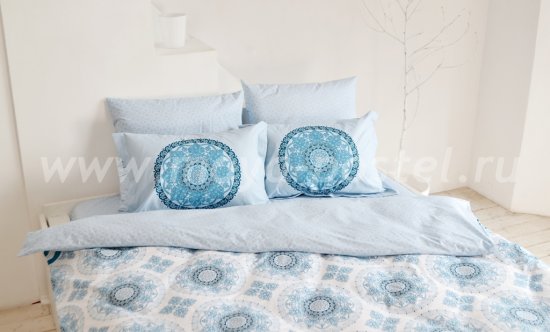 Голубое постельное белье из поплина «SILVANA», семейное в интернет-магазине Моя постель