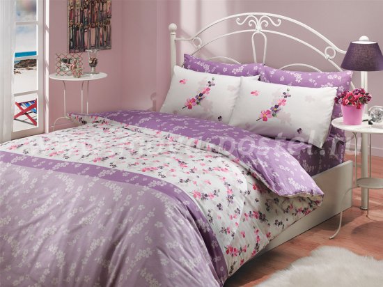 Двуспальное постельное белье «ILYA» из ранфорса, лиловое в интернет-магазине Моя постель