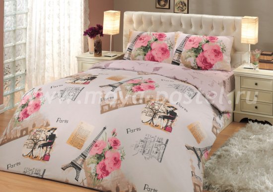 Розовое постельное белье из ранфорса «PARIS» (Париж), полутороспальное в интернет-магазине Моя постель