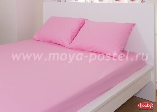 Набор из простыни на резинке (160x200) и наволочек (50x70*2), розовый, 100% Хлопок в интернет-магазине Моя постель