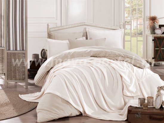 Полутороспальное постельное белье с покрывалом «NATURAL», поплин, кремового цвета в интернет-магазине Моя постель