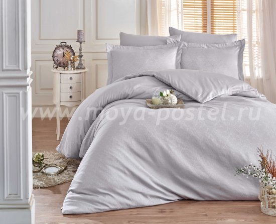 Евро комплект постельного белья «DAMASK», серый, сатин-жаккард в интернет-магазине Моя постель