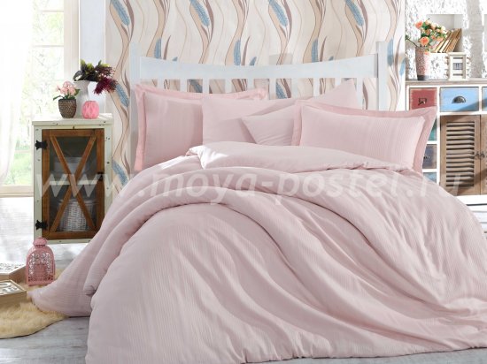 Нежно-розовое постельное белье «STRIPE», сатин-жаккард, полутороспальное в интернет-магазине Моя постель