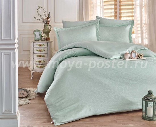 Евро комплект постельного белья «DAMASK», мятный, сатин-жаккард в интернет-магазине Моя постель