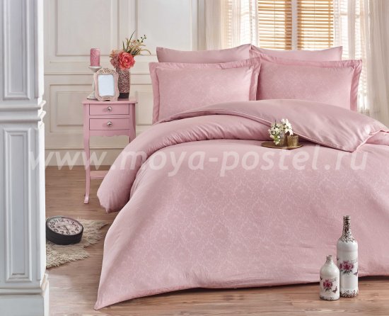 Евро комплект постельного белья «DAMASK», цвет пудры, сатин-жаккард в интернет-магазине Моя постель