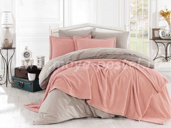Полутороспальное постельное белье с покрывалом «NATURAL», поплин, персикового цвета в интернет-магазине Моя постель
