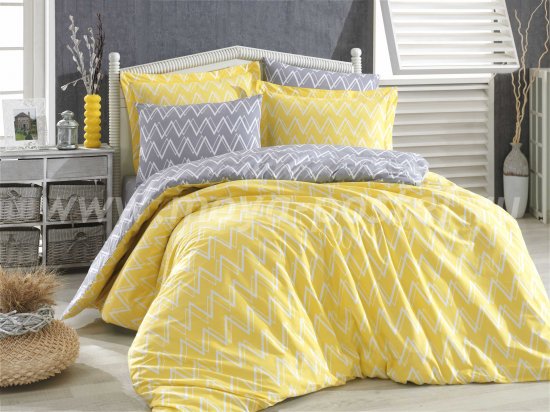 Желтое постельное белье из поплина «NAZENDE» с зигзагами, семейное в интернет-магазине Моя постель