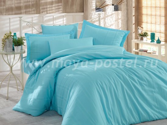 Голубое постельное белье «STRIPE», сатин-жаккард, полутороспальное в интернет-магазине Моя постель
