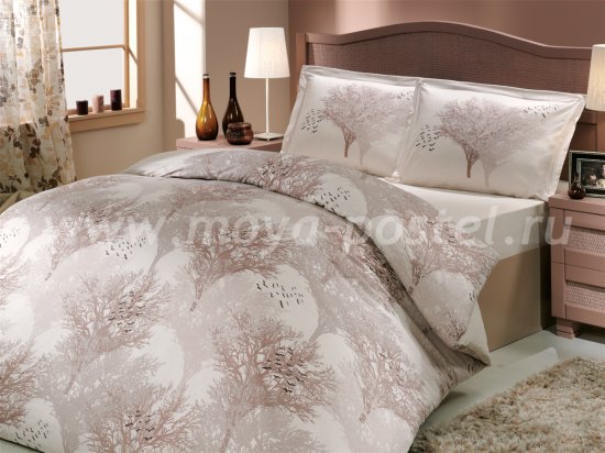 Постельное белье из поплина «JUILLET» кремового цвета с силуэтами деревьев, полутороспальное в интернет-магазине Моя постель