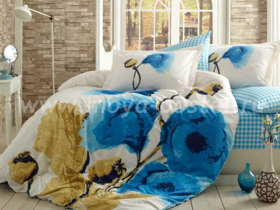 Постельное белье «MIRAY» из поплина, евро, голубые маки в интернет-магазине Моя постель