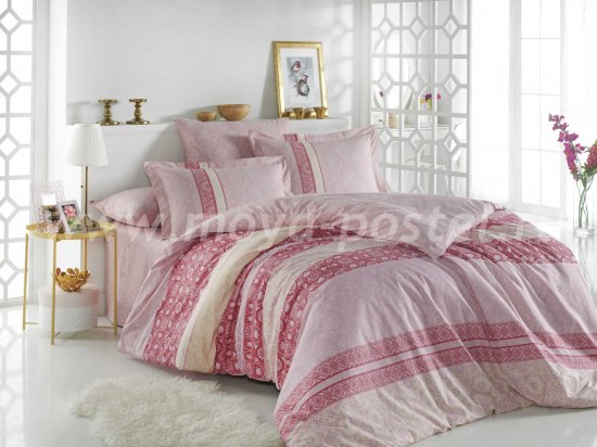 Постельное белье с орнаментом «EMMA» в розовом цвете, евро, материал поплин в интернет-магазине Моя постель