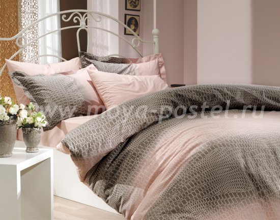 Кремовое постельное белье из поплина «ESTELA» с рисунком под натуральную кожу, полутороспальное в интернет-магазине Моя постель
