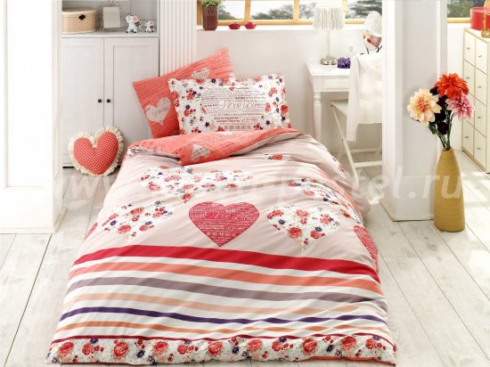 Полутороспальный комплект постельного белья «BELLA» из поплина, в красной цветовой гамме с рисунком  в интернет-магазине Моя постель