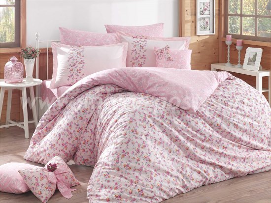 Розовое постельное белье с цветочным узором «LUISA» из поплина, полутороспальное в интернет-магазине Моя постель