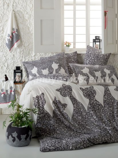Серое постельное белье JAZZ с кошками, евро в интернет-магазине Моя постель