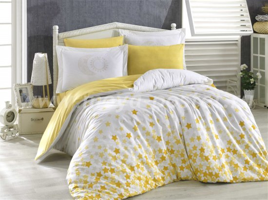 Постельное белье желтого цвета «STAR'S», поплин, евро размер в интернет-магазине Моя постель