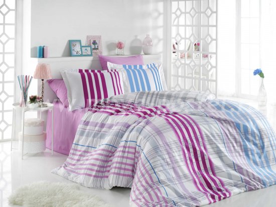 Фиолетовое постельное белье «STRIPE», поплин, полуторное в интернет-магазине Моя постель
