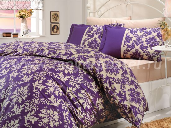 Двухцветный полуторный комплект постельного белья из поплина «AVANGARDE», фиолетовый и беж в интернет-магазине Моя постель