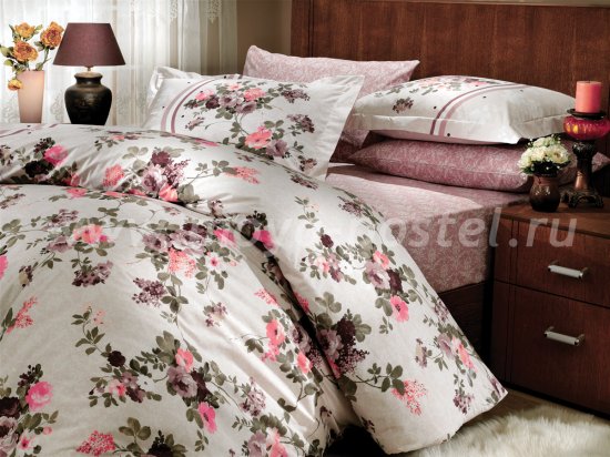 Постельное белье из поплина «SUSANA» цвета пепельная роза, семейное в интернет-магазине Моя постель