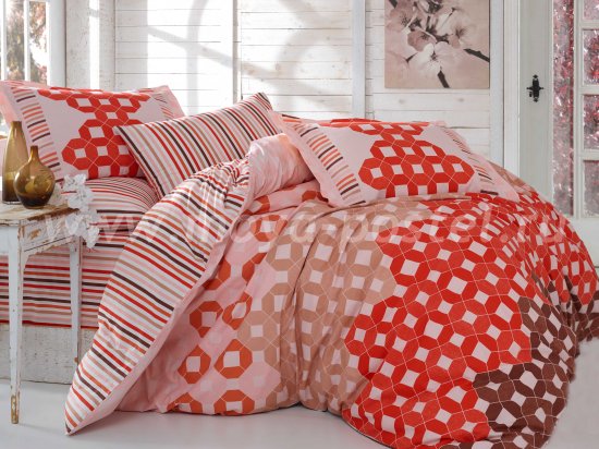 Красное постельное белье «MARSELLA» с геометрическим узором и полосами, поплин, двуспальное в интернет-магазине Моя постель