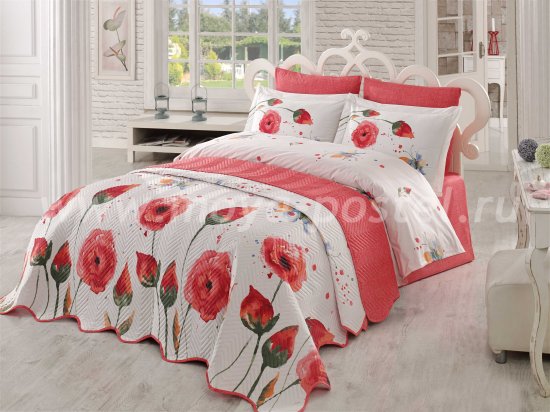 Постельное белье «VERONIKA» с красными цветами, поплин, полутороспальное в интернет-магазине Моя постель