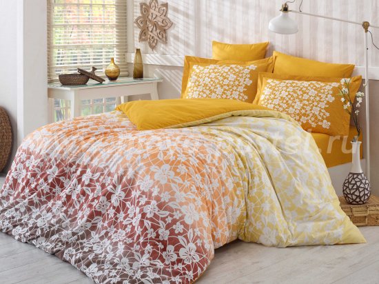 Комплект  желтого постельного белья «MIRA» из поплина, семейный в интернет-магазине Моя постель