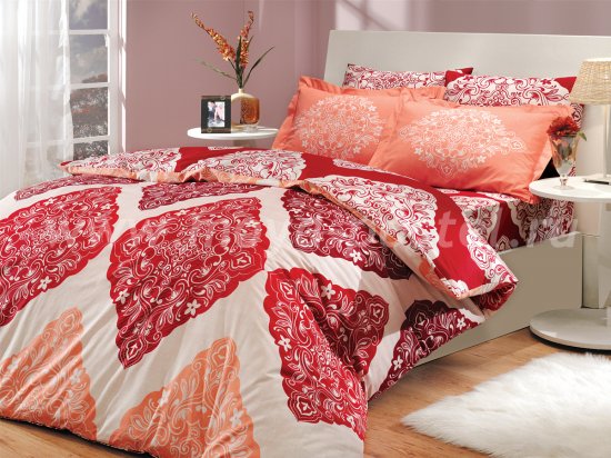 Красное постельное белье из поплина «AMANDA» с орнаментом в виде ромбов, полутороспальное в интернет-магазине Моя постель