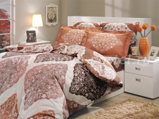 Коричневое постельное белье из поплина «AMANDA» с орнаментом в виде ромбов, полутороспальное в интернет-магазине Моя постель