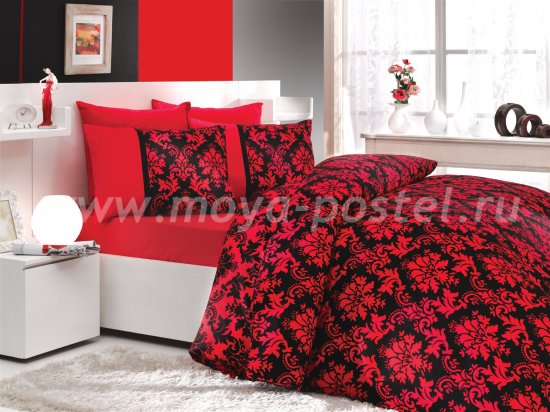 Семейное постельное белье «AVANGARDE», черно-красное, сатин в интернет-магазине Моя постель
