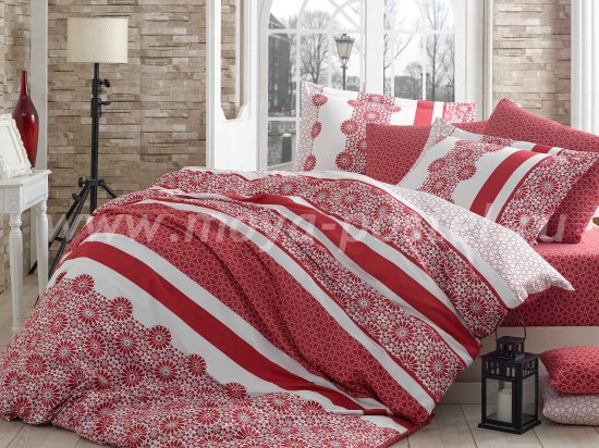 Евро постельное белье из сатина «LISA», красное в интернет-магазине Моя постель