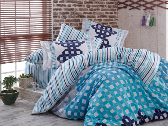 Голубое постельное белье с геометрическим узором «MARSELLA», сатина, евро в интернет-магазине Моя постель